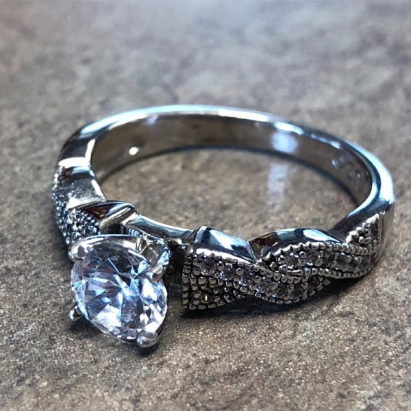 14K White Gold Braided Vintage Engagement Ring